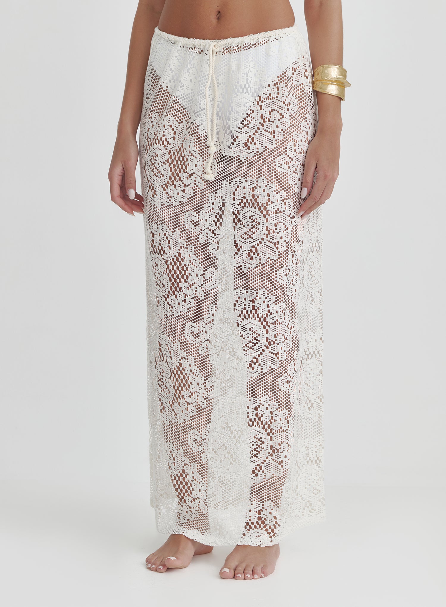 Off White Crochet Maxi Skirt